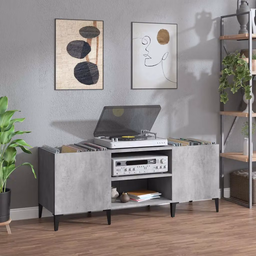 vidaXL Mobile Porta Dischi Grigio Cemento in Legno Multistrato L: 121 cm, P: 38 cm, H: 48 cm