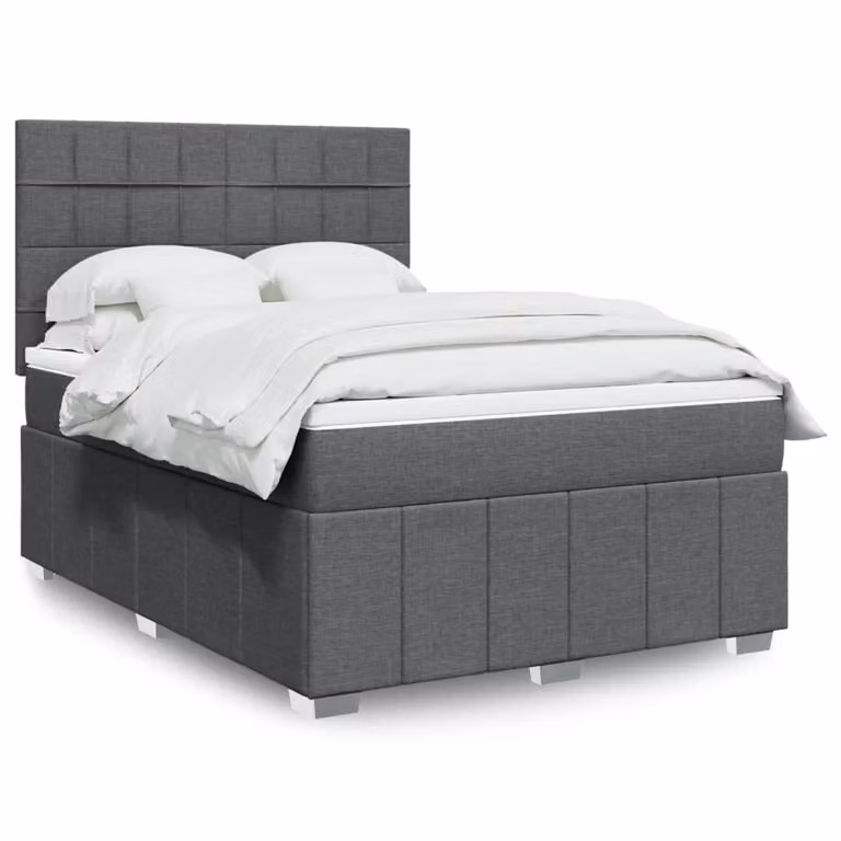vidaXL Giroletto a Molle con Materasso Ibrido in Tessuto Grigio e Bianco L/P/H: 160 x 200 cm