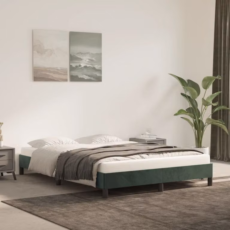 The Living Store Struttura letto in velluto verde scuro 140x200 cm
