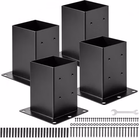 Set di 4 basi per pali VEVOR in acciaio al carbonio nero opaco, dimensioni interne 142 x 142 mm, ideali per supporti ringhiera e gazebo