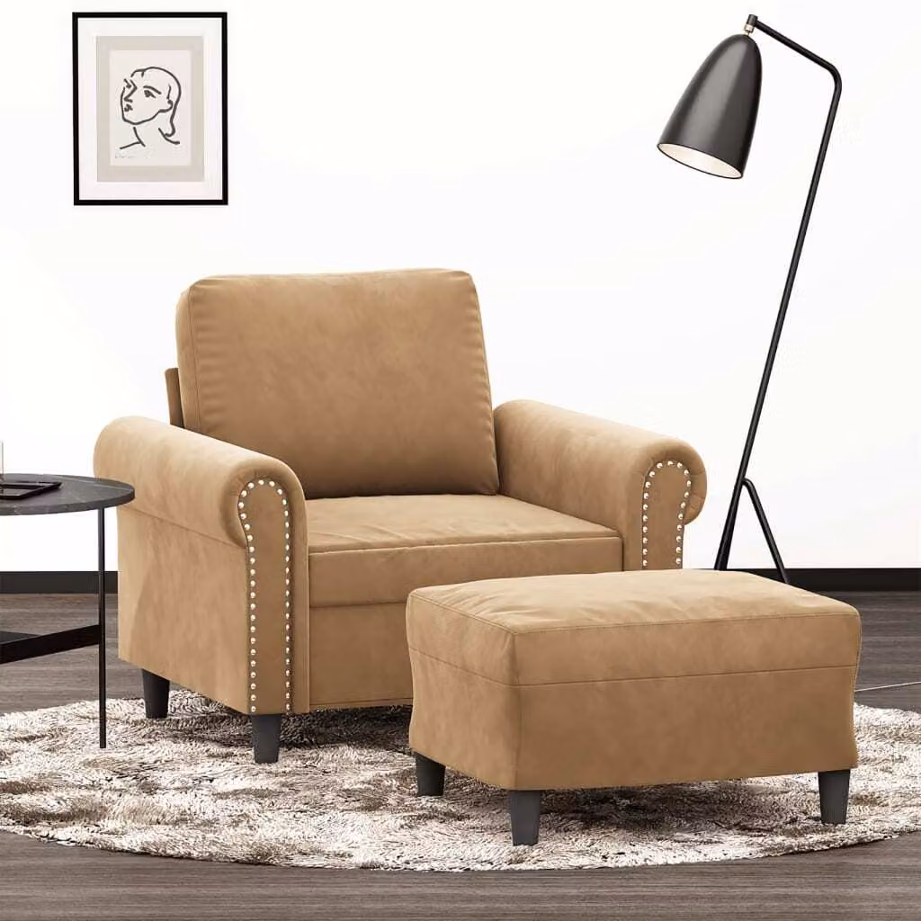 Maison Exclusive - Poltrona con poggiapiedi, marrone, 60 cm, velluto