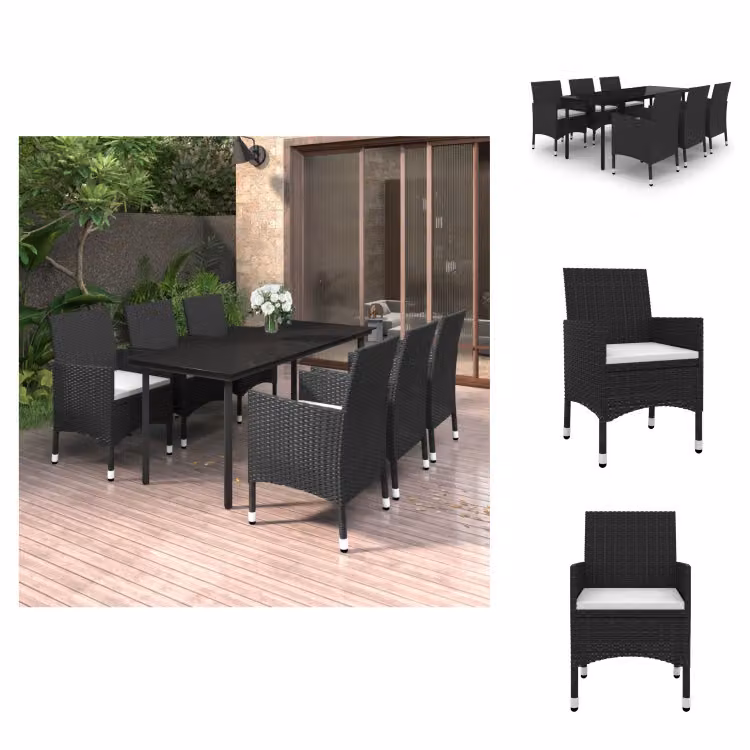 set da pranzo da giardino vidaXL 7 pezzi con cuscini in rattan e vetro - Set di mobili da giardino