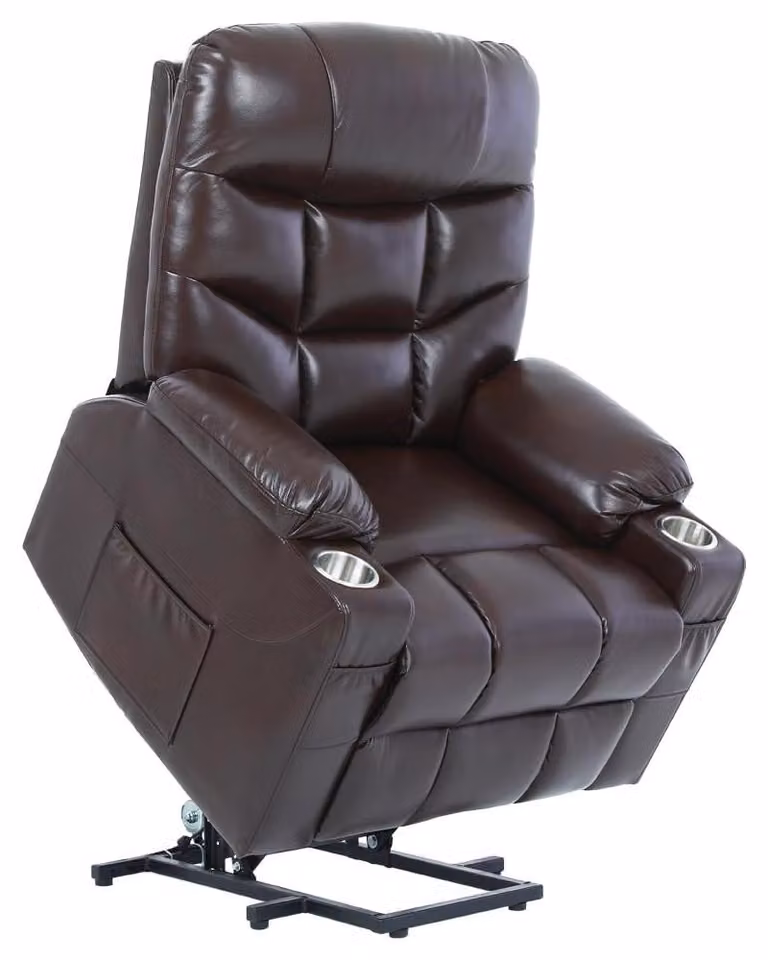 Poltrona reclinabile elettrica XL, rivestita in ecopelle, motore OKIN, con porta USB, color marrone