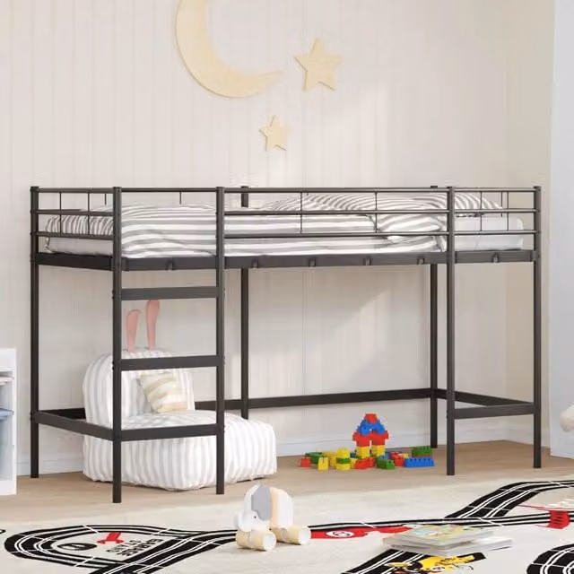 Struttura del letto loft per bambini-Giroletto per bambini Nero 74,5 x 190 cm Acciaio
