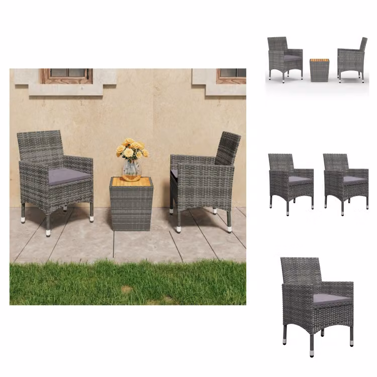 vidaXL Set bistrot 3 pezzi in rattan e legno di acacia grigio - Set di mobili da giardino