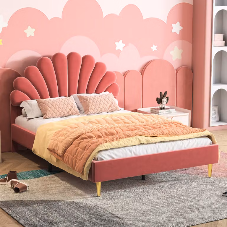 ProximaX Letto imbottito 140x200 cm - Letto matrimoniale con testata a fiori e rete a doghe - Velluto - Rosso