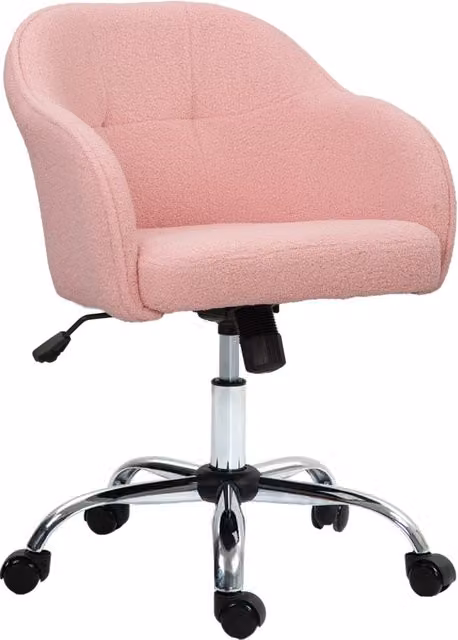 Sedia da Ufficio Ergonomica Xylo in Tessuto Effetto Peluche Rosa con Schienale Reclinabile, Rotante e con Braccioli, L: 56 cm, P: 61 cm, H: 86 cm