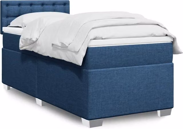 Letto Ibrido vidaXL con Giroletto a Molle e Materasso in Tessuto Blu e Bianco L/P: 100 x 200 cm – 1