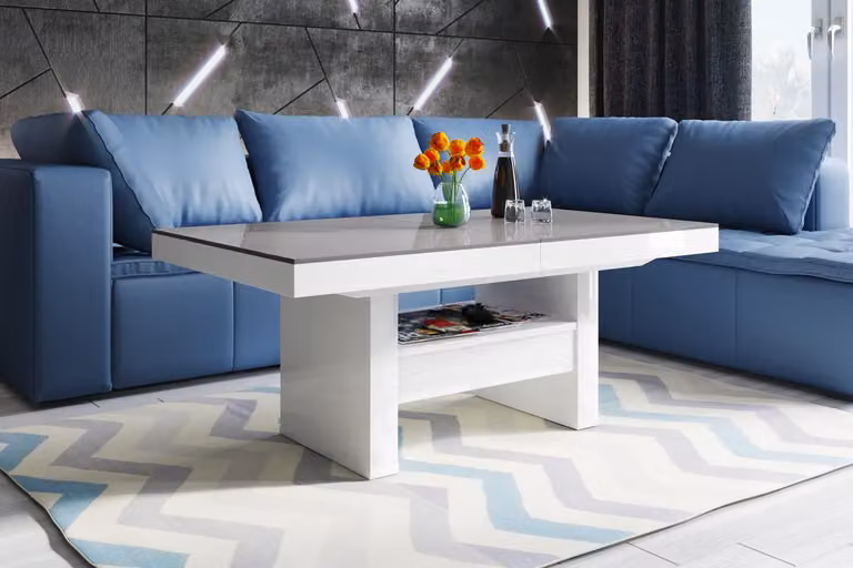 Tavolino di design HLU-111 con cassetto estraibile e regolabile in altezza, tavolo da pranzo