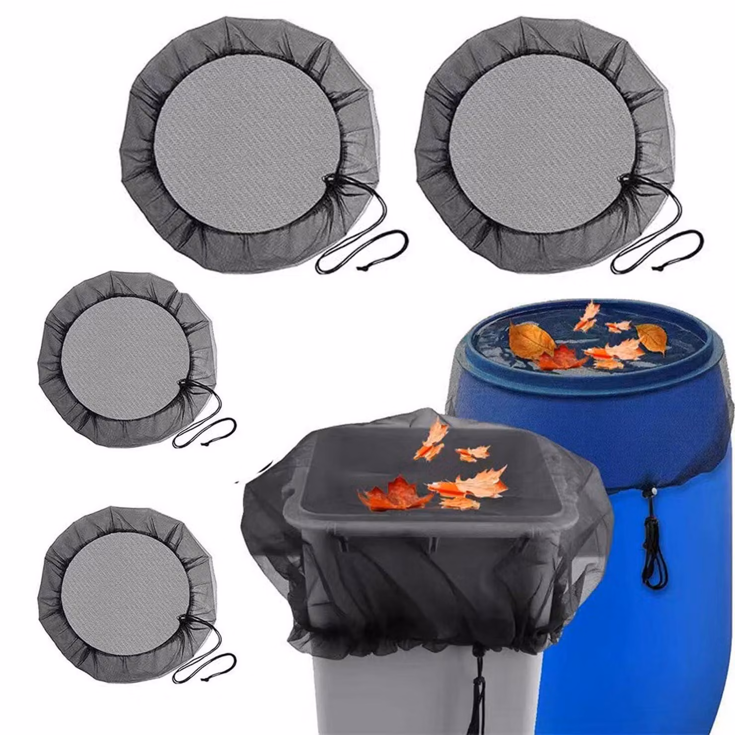 Coperture per bidoni della spazzatura, rete, confezione da 4 pezzi, dimensioni 100-150 cm, con cordoncino, in poliestere
