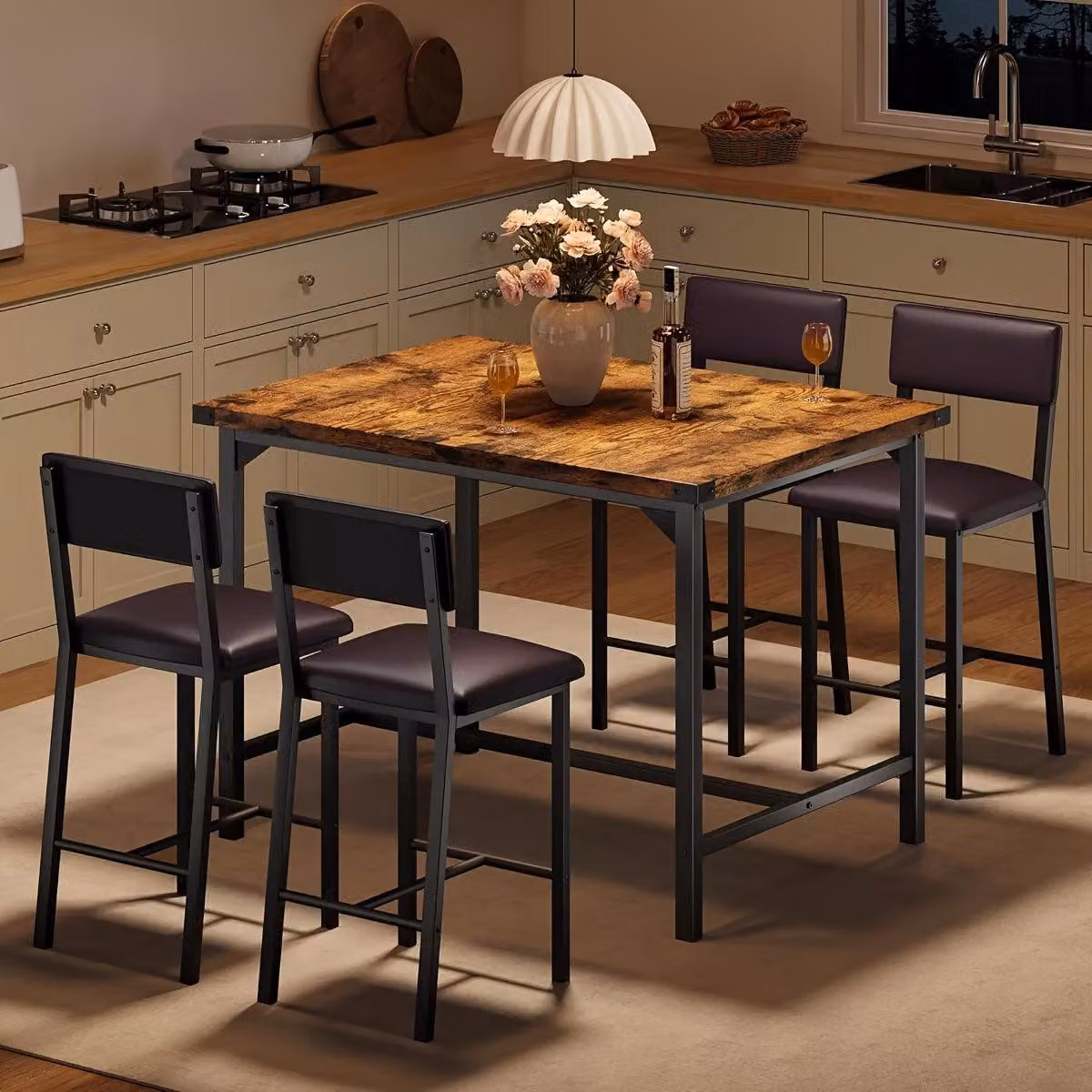 Set da pranzo - Tavolo da pranzo con sedie - Set per sala da pranzo - Set tavolo da cucina - Set di sedie da pranzo in stile industriale - Nero