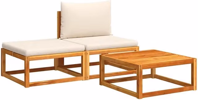 Set di divani da giardino 3 pz | Set Salotto da Giardino con cuscini in legno di acacia e rattan