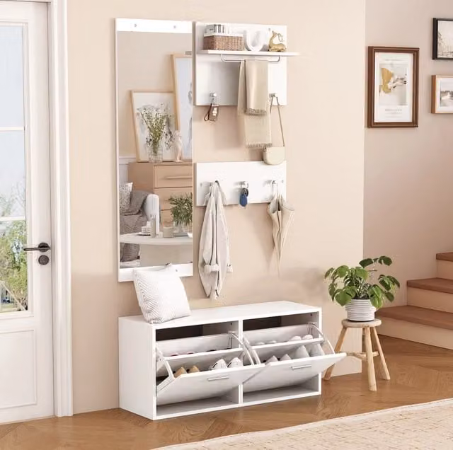 Set guardaroba da ingresso 4 pezzi bianco con specchio