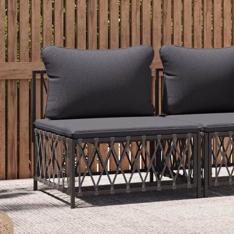 vidaXL Divano da giardino moderno con cuscini color antracite e struttura in metallo e plastica