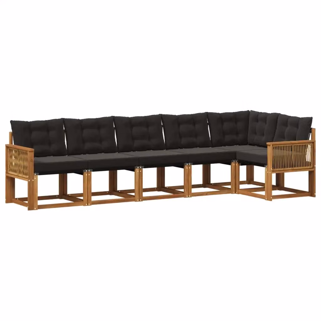 Set di divani da esterno a L vidaXL in legno di acacia e textilene, colore marrone e nero, con cuscini inclusi – 2