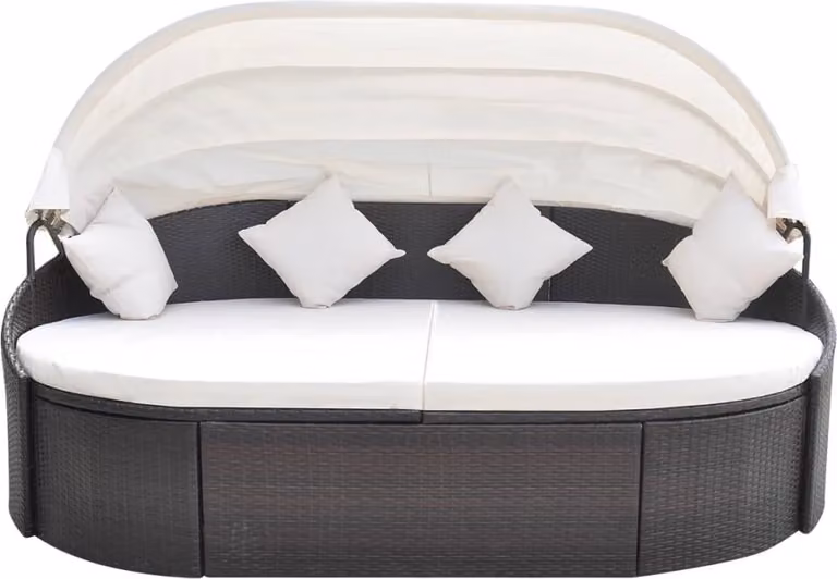 Lettino Prendisole con Baldacchino in Polyrattan Marrone