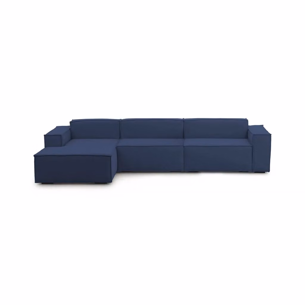 Divano componibile Atrillo di Talamo Italia, modello a 4 posti con penisola sinistra, design moderno in tessuto blu con funzione letto e coperture rimovibili, L: 340 cm, P: 170 cm, H: 70 cm – 2