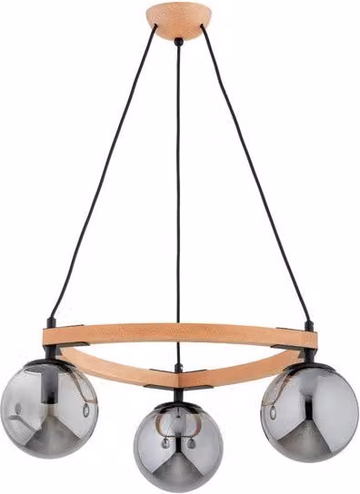 Lampada a sospensione Alfa ADINA in legno e vetro con 3 sfere grigie per lampadine E14