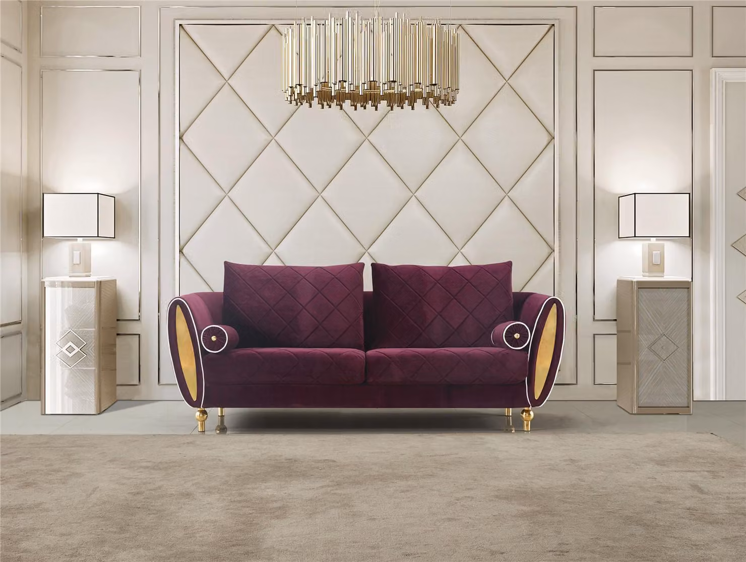 Sofa 3 Sitzer Sofas Couch Polster Garnitur Metall Design Moderne Couchen Samt