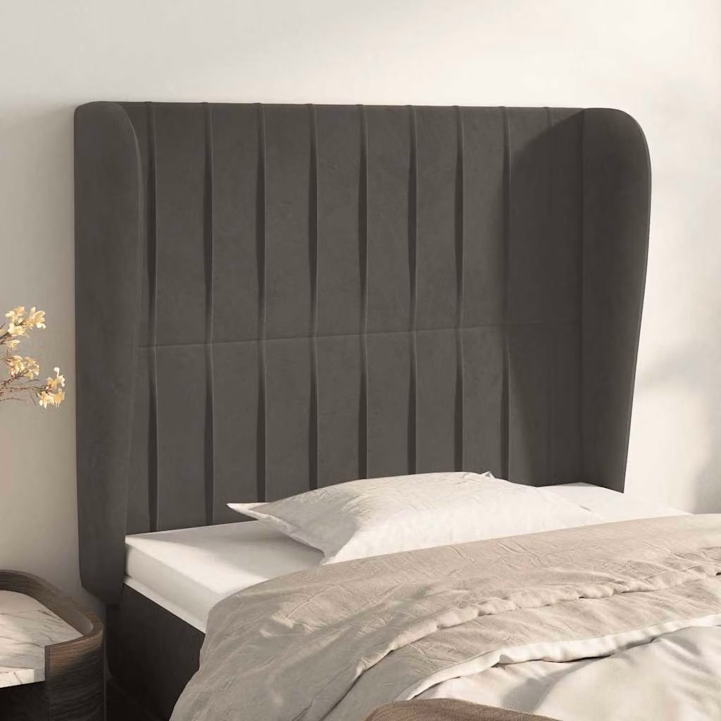 Testiera per letto vidaXL in velluto grigio scuro con struttura imbottita L: 83 cm, P: 23 cm, H: 118-128 cm