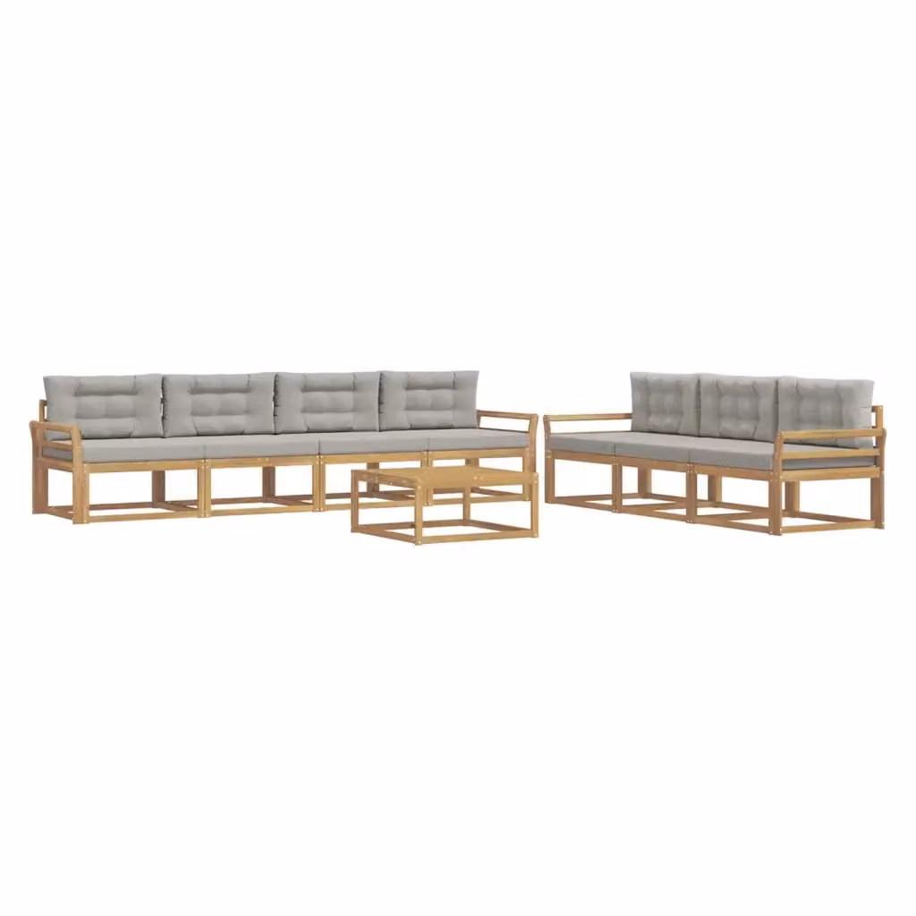 Set di divani da esterno a forma di U con tavolino vidaXL in legno di acacia, 7 pezzi, Bianco e Grigio – 2