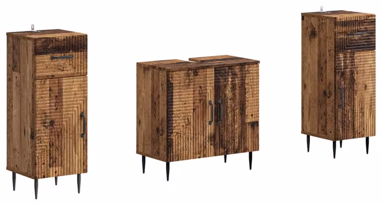 Set di due mobili da bagno in legno, modello HAARLEM, realizzati con legno riciclato e materiale composito