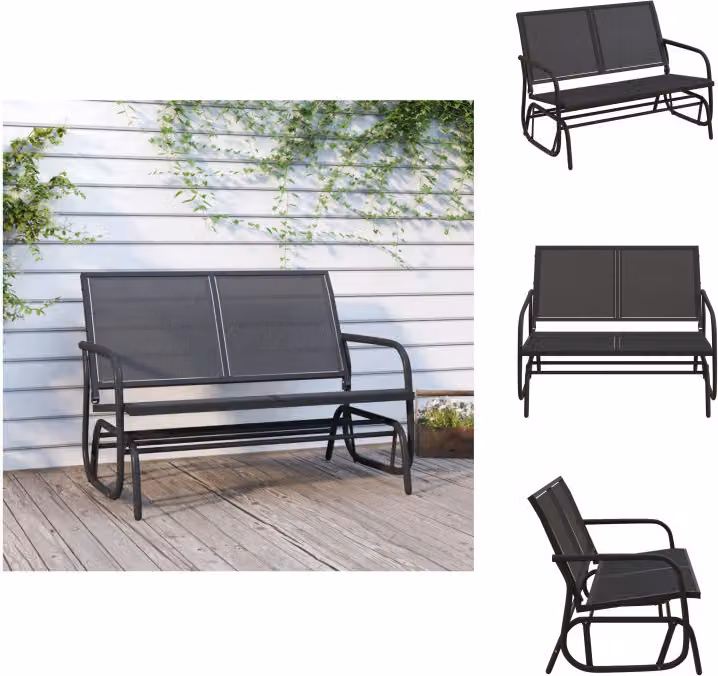 vidaXL Panchina per altalena da giardino nera 120,5x76x86,5 cm in tessuto e acciaio - Hollywood Swings