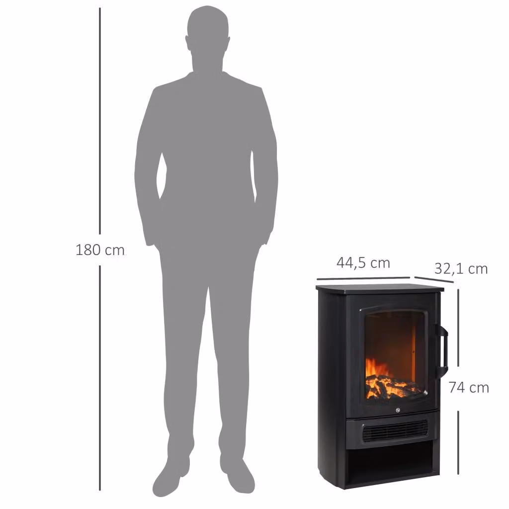 Camino elettrico freestanding REDOM nero in vetro e metallo L: 44,5 cm, P: 32,1 cm, H: 74 cm – 2
