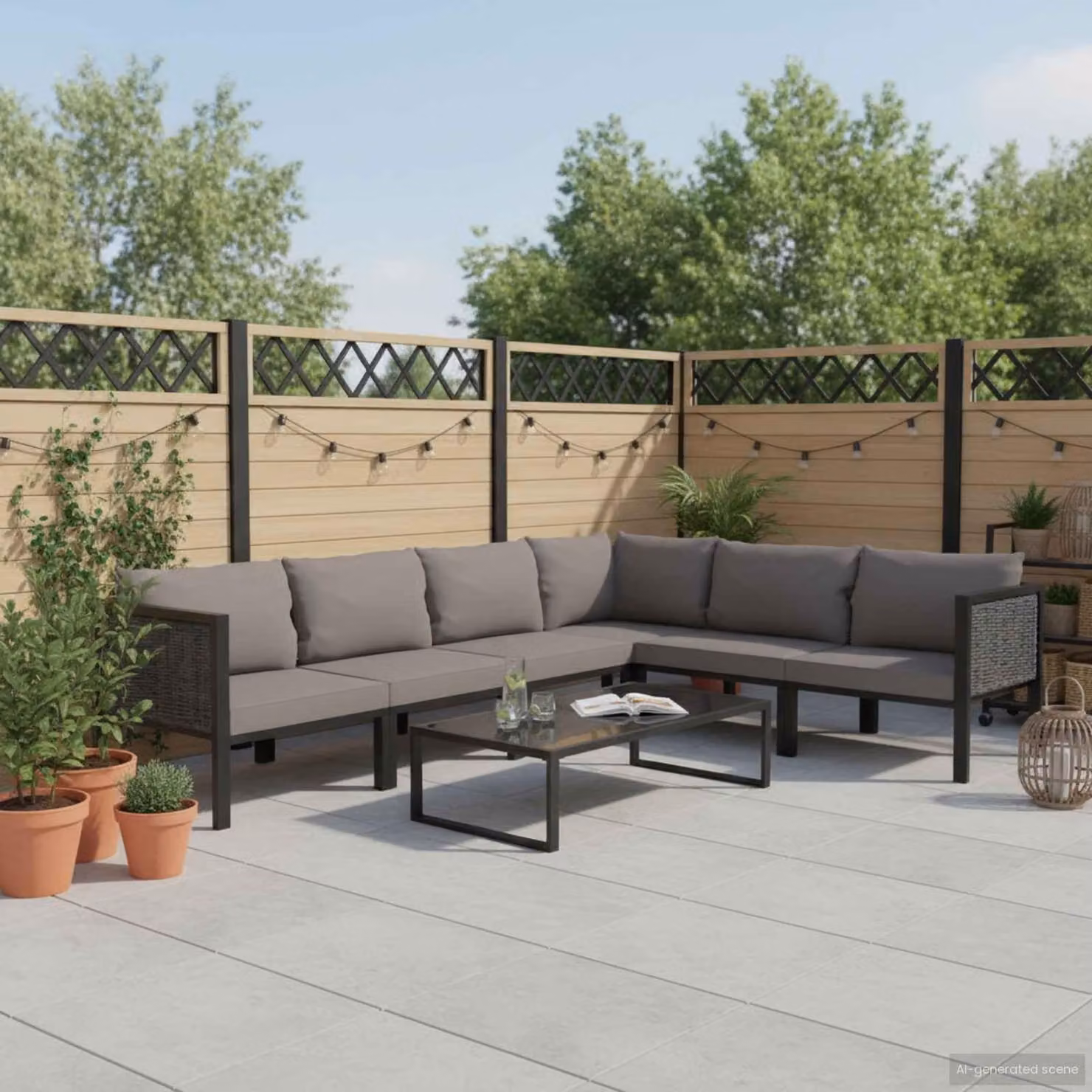 Set da lounge per giardino, esclusivo, composto da 7 pezzi, con cuscini, in rattan sintetico grigio antracite