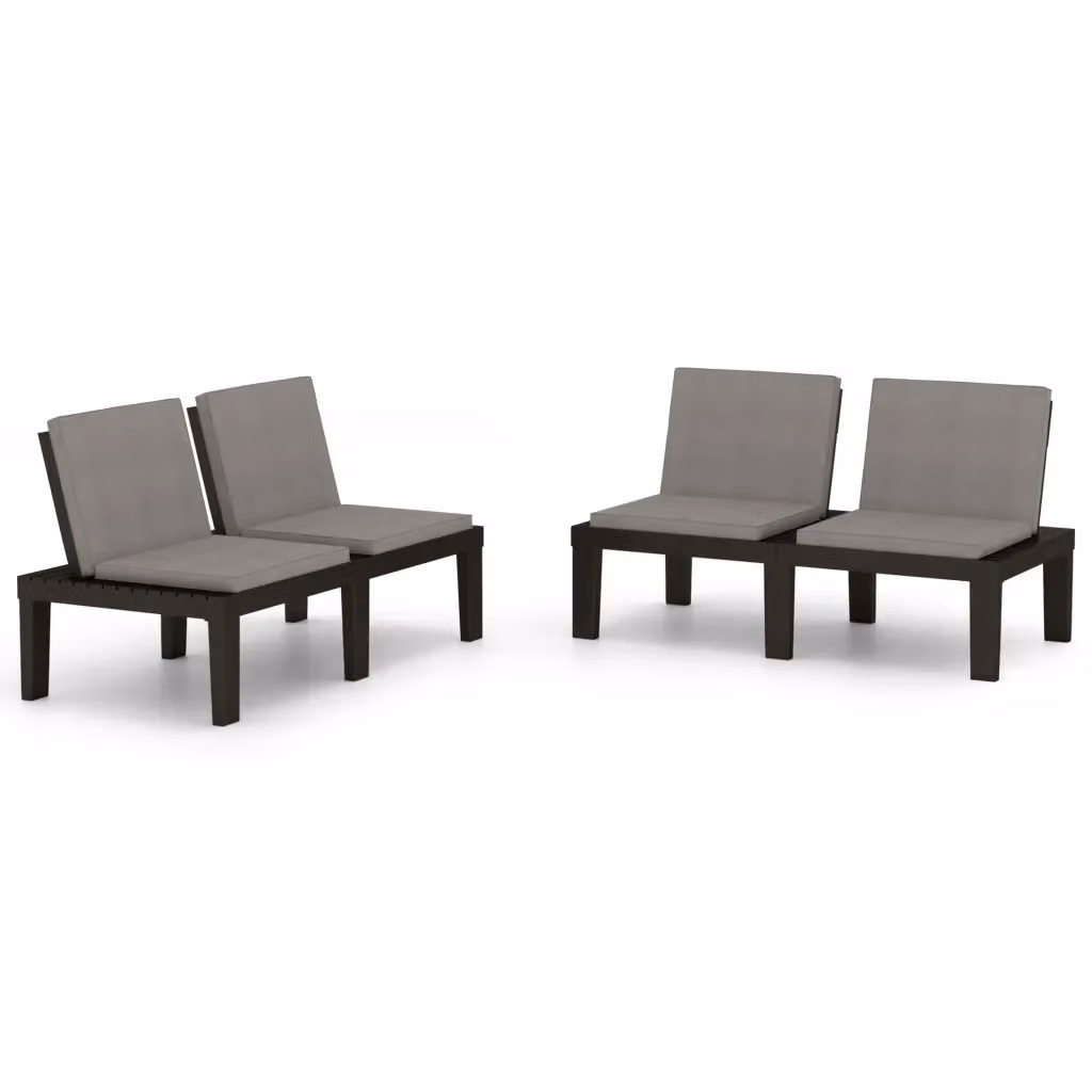 Set di 2 Panchine da Giardino vidaXL in Plastica con Cuscini in Tessuto, Grigio Antracite – 2