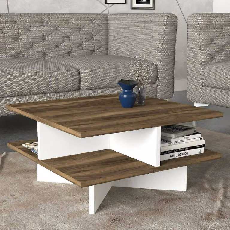 Dmora Tavolino da Salotto Sovrani 60x60x31.2h cm Bianco, 4 Vani Multiuso