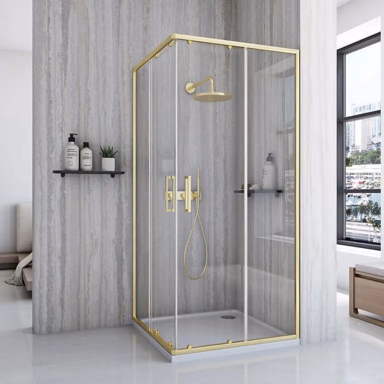 Cabine Doccia Rea City Brush Gold + Piatto Doccia Savoy Black 80X80