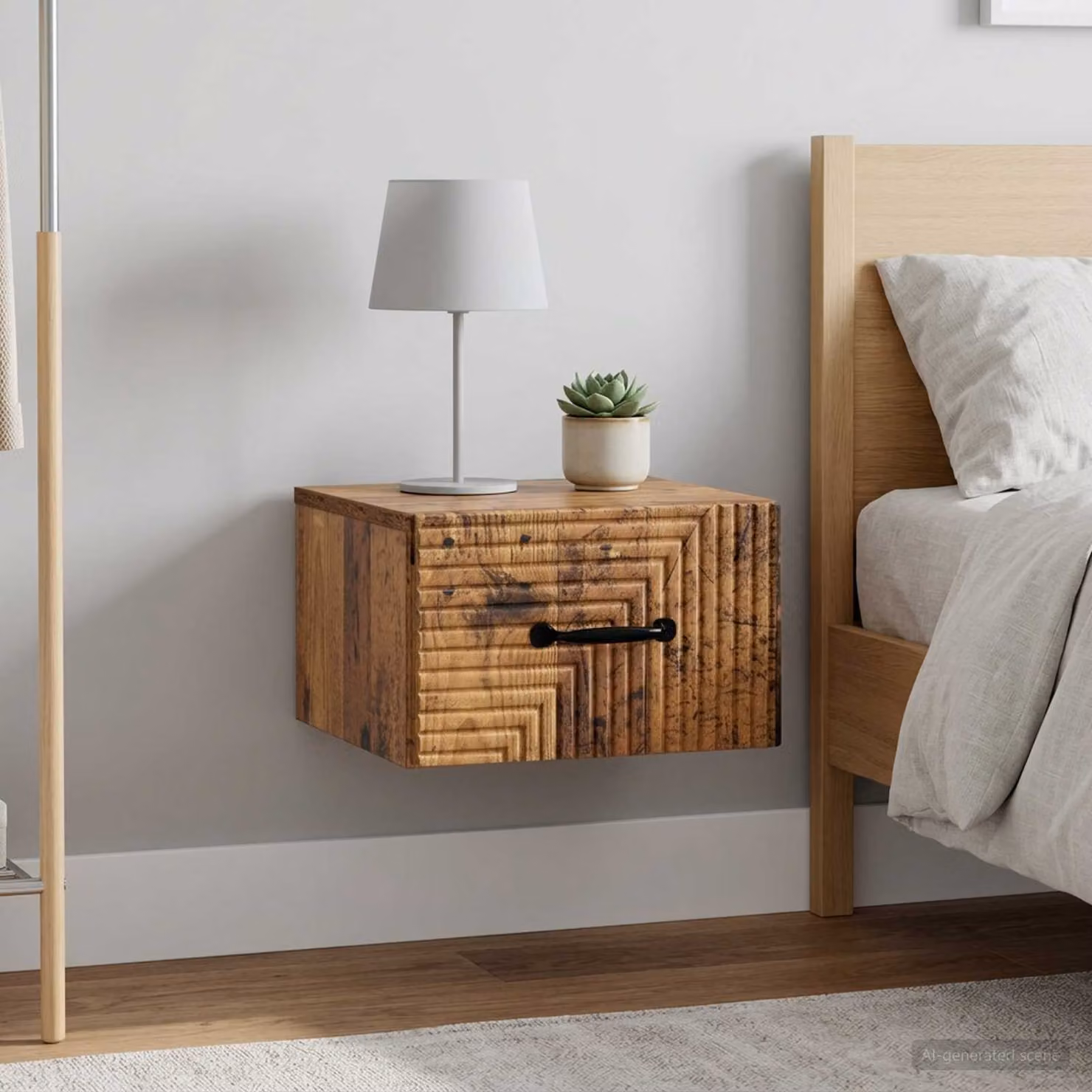 Set di 2 comodini sospesi vidaXL in legno color marrone con design moderno e finitura opaca L: 34,5 cm, P: 33 cm, H: 20 cm