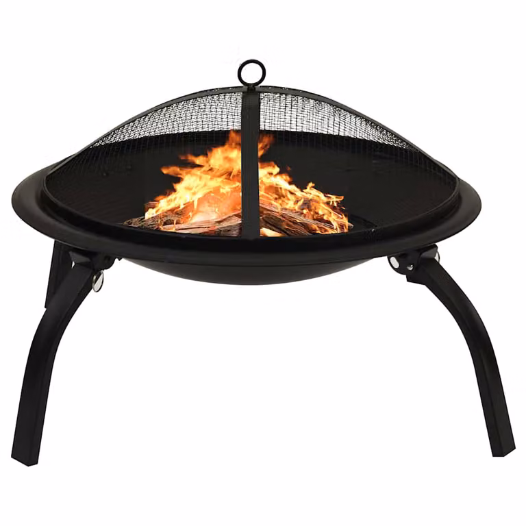 Braciere e Barbecue 2 in 1 con Attizzatoio vidaXL in Acciaio Nero L: 56 cm, P: 56 cm, H: 49 cm