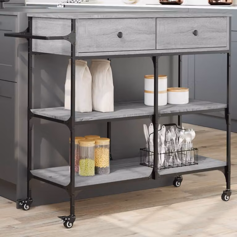 Carrello da cucina vidaXL in legno e metallo, stile industriale, Grigio, L 105 cm x P 42 cm x H 95 cm