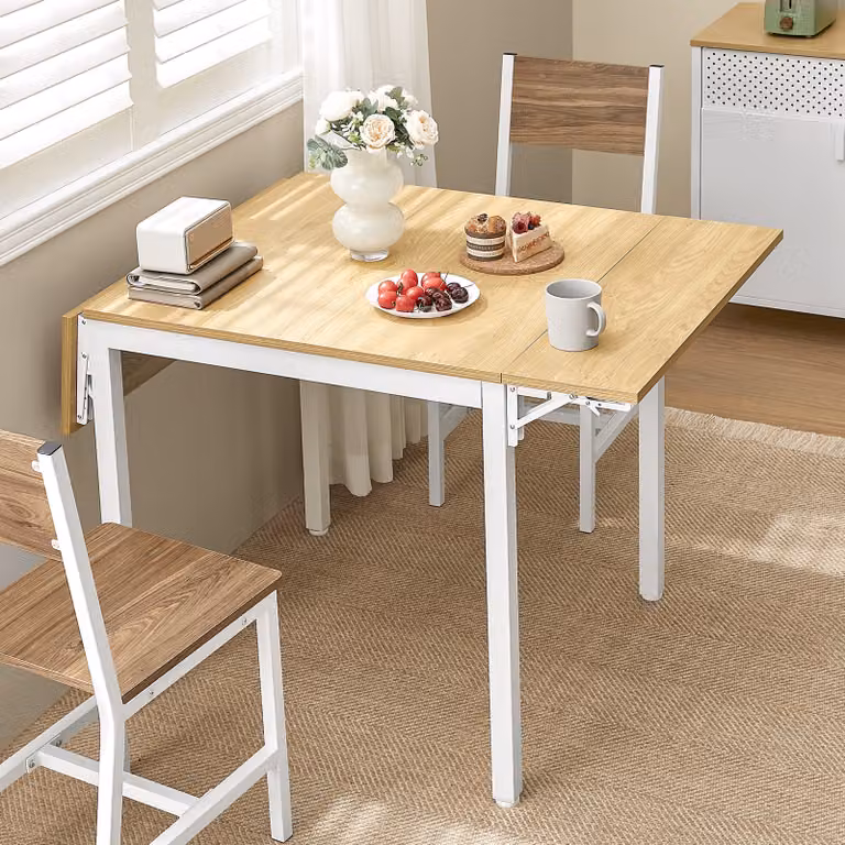 Tavolo da pranzo VASAGLE, tavolo da cucina pieghevole per 2-4 persone, per ambienti piccoli, bianco