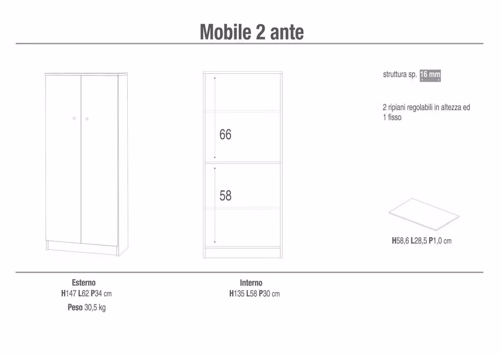 Mobile Base Moderno GIORDANOSHOP con 2 Ante e Ripiani Interni, Colore Marrone e Beige, L: 62 cm, H: 147 cm, P: 34 cm – 2