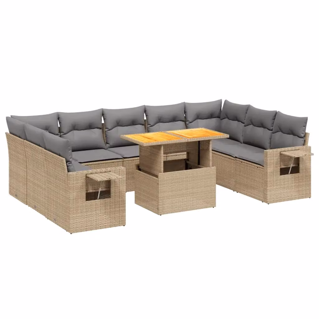 vidaXL Set Divano da Giardino 10 pz in Polyrattan con Cuscini Beige e Grigio e Tavolino da Esterno – 2