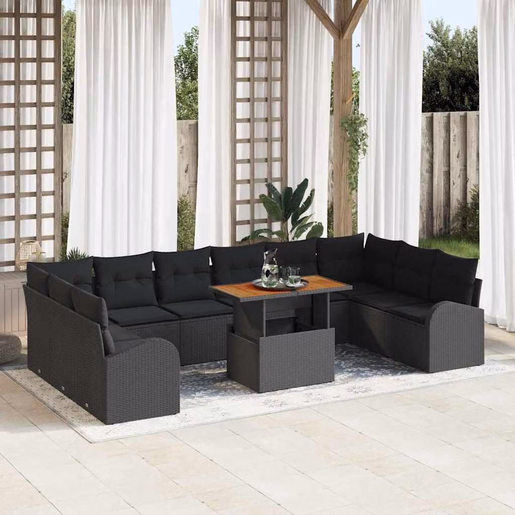Maison Exclusive - Set da giardino composto da 11 pezzi, divano in rattan sintetico nero