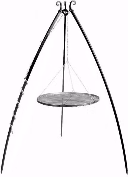 Barbecue Treppiede da 200 cm con griglia in acciaio naturale da 60 cm