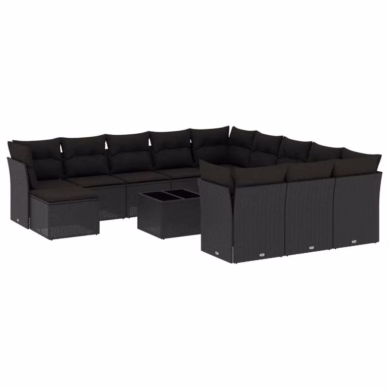Set Divani da Giardino 13pz con Cuscini Nero in Polyrattan