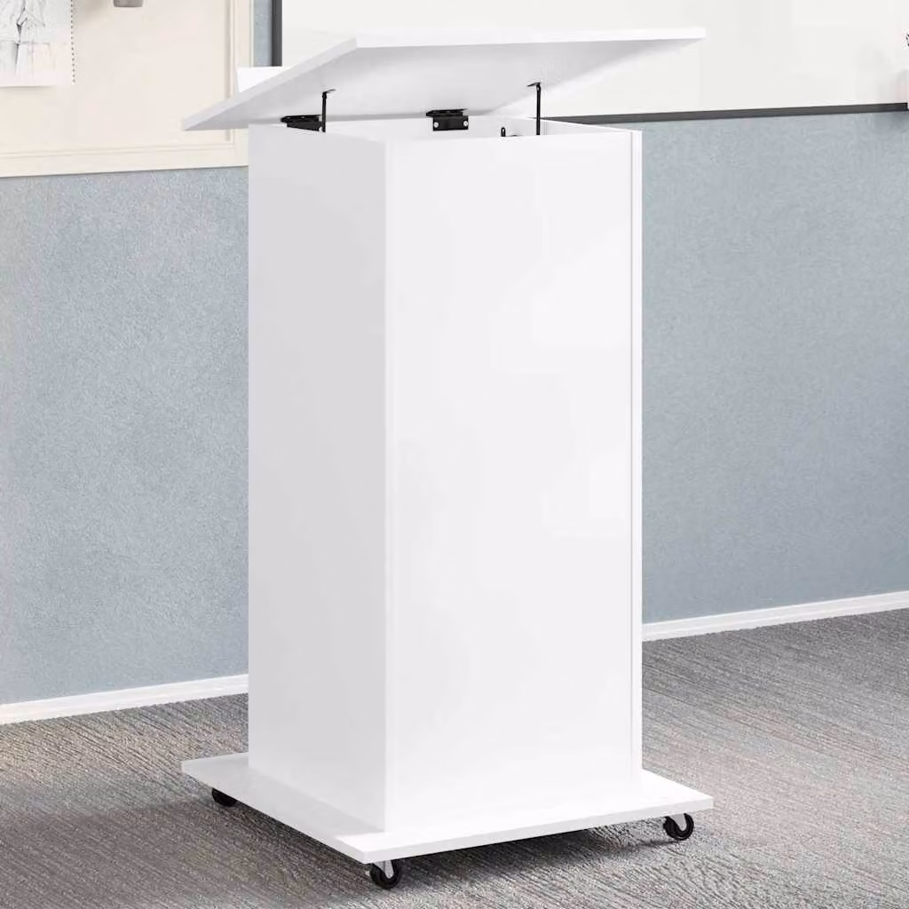 vidaXL Leggio con Ruote e Cassetto Bianco con Piano Inclinabile L/P/H: 55 x 55 x 107 cm