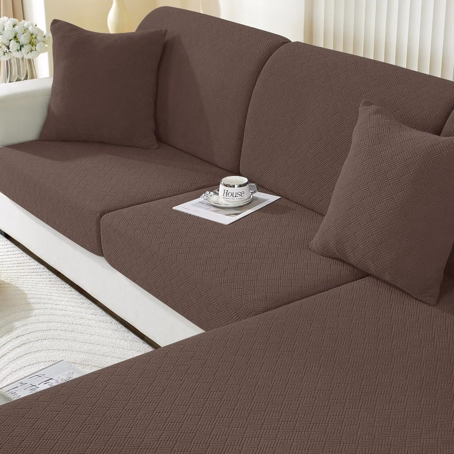 Copertura per cuscino da seduta, elasticizzata, antiscivolo, universale, lavabile. Adatta per 1 posto a sedere, 3 posti e divani con chaise longue. Colore: beige chiaro