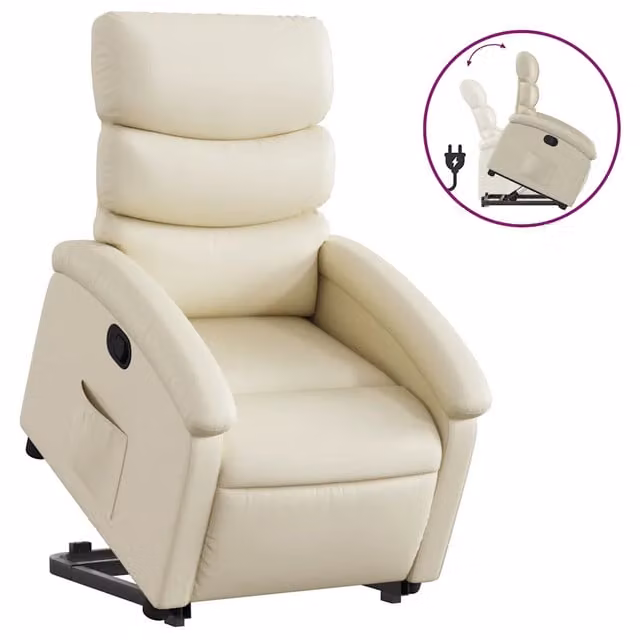 Poltrona | Sedia Relax Alzapersona Reclinabile Crema in Similpelle