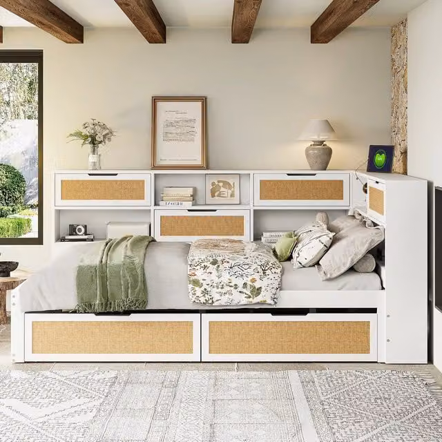 Letto Singolo in Legno Massello con Cassetti e Contenitore ¨C MINIMAL ¨C Bianco 140x200
