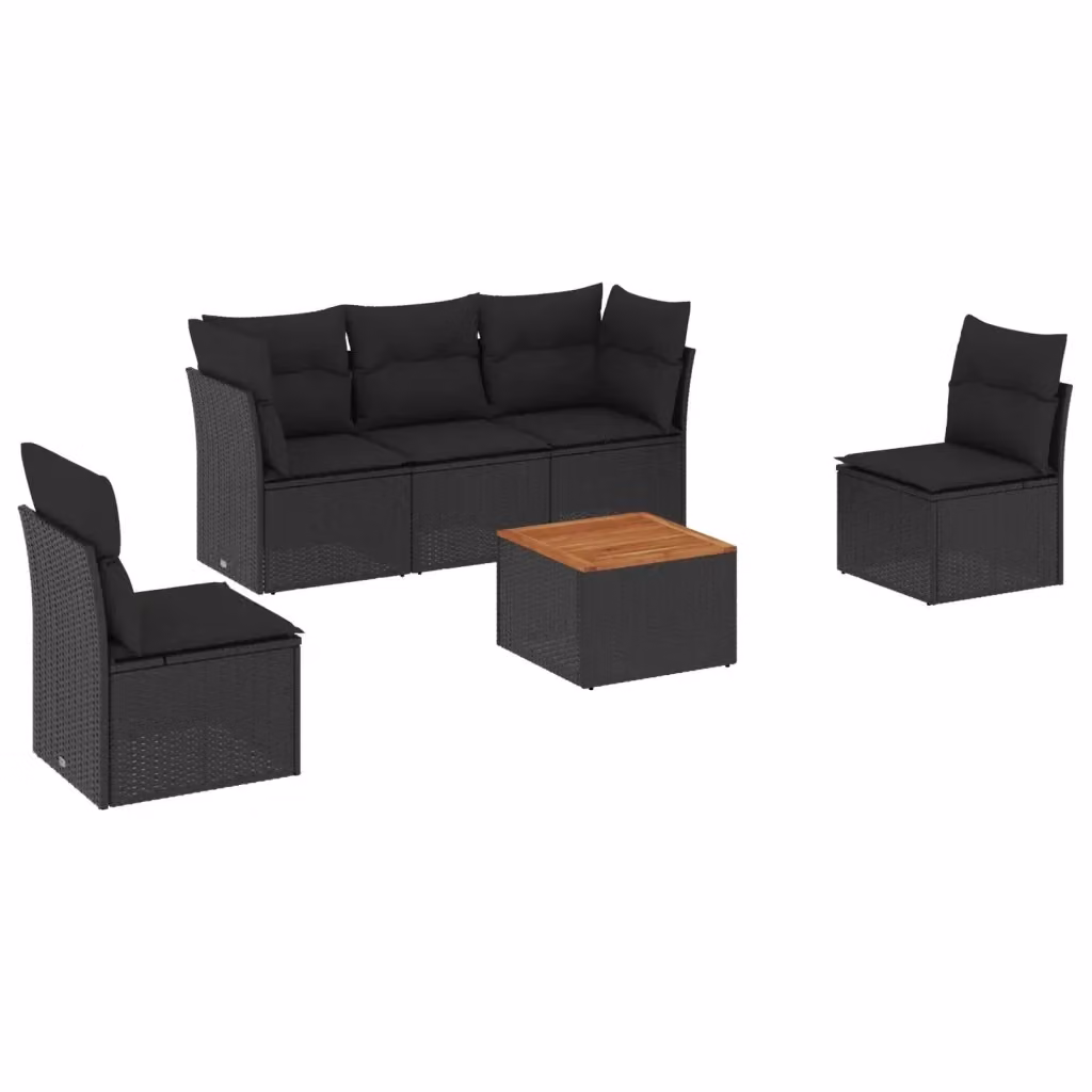 vidaXL Set Divano da Giardino a L in Polyrattan Nero con Cuscini e Tavolino da 6 Pezzi – 2