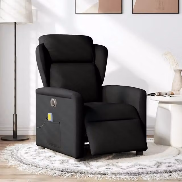 Poltrona Massaggiante | Sedia Relax Reclinabile Elettrica Nera in Tessuto
