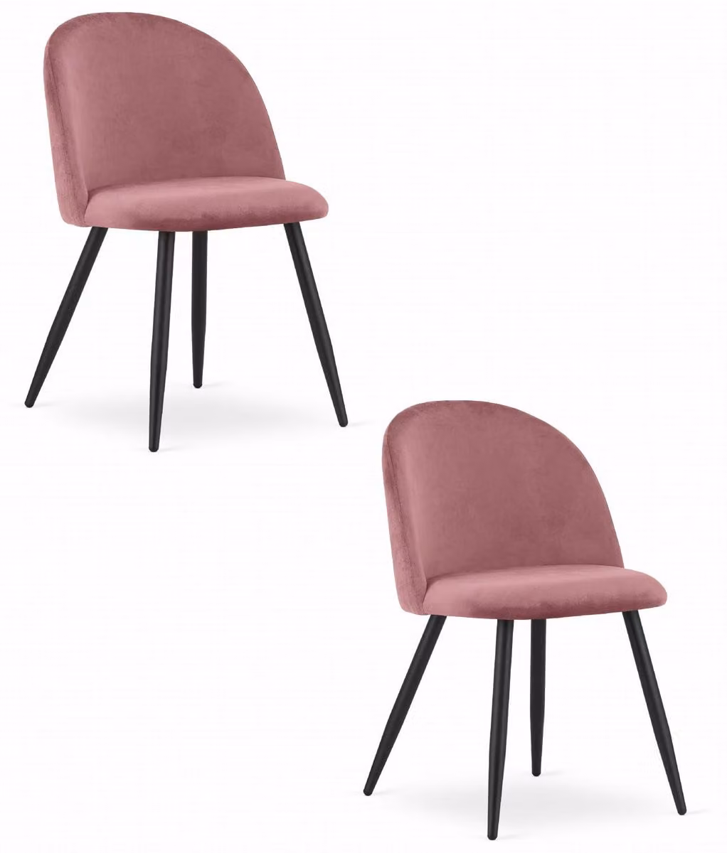 Set di 2 sedie Bello in velluto rosa antico con gambe nere