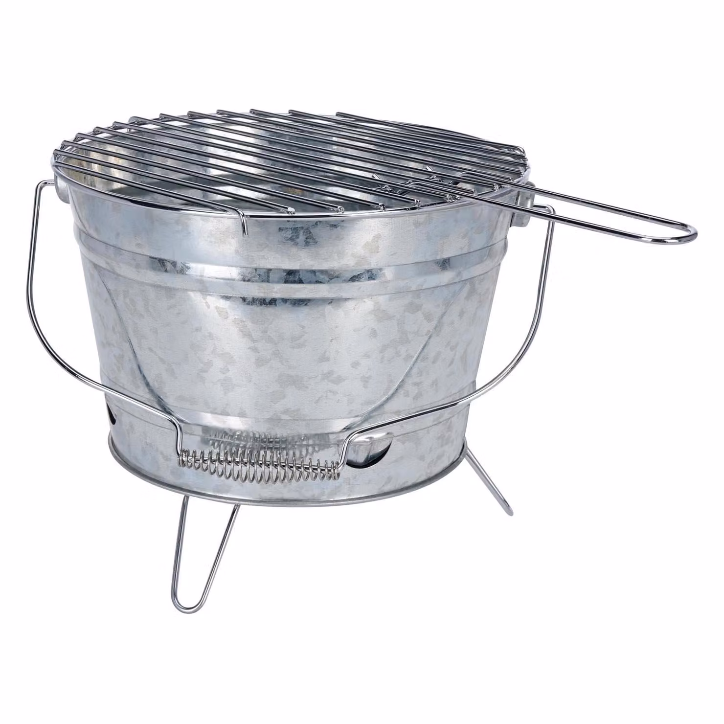 Griglia a carbone zincata con maniglia, diametro 27 cm. Griglia portatile a carbone con griglia e piedi pieghevoli. Griglia da campeggio mobile, ideale per picnic e barbecue