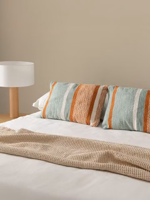 Set di 2 cuscini color menta e plaid beige a righe in cotone Api-Obi Kenay Home